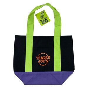 Trader Joe's Trick or Treat Canvas Tote Bag Black Purple Halloween NWT